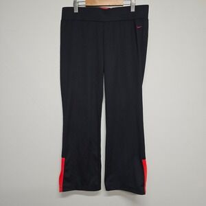 Nike Athletic Pants Womens Large Black Red Flare Leg Yoga Workout Sporty Active